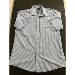 Stafford 17 Adult Button Shirt Travel Performance Short Sleeve Blue Striped Mens